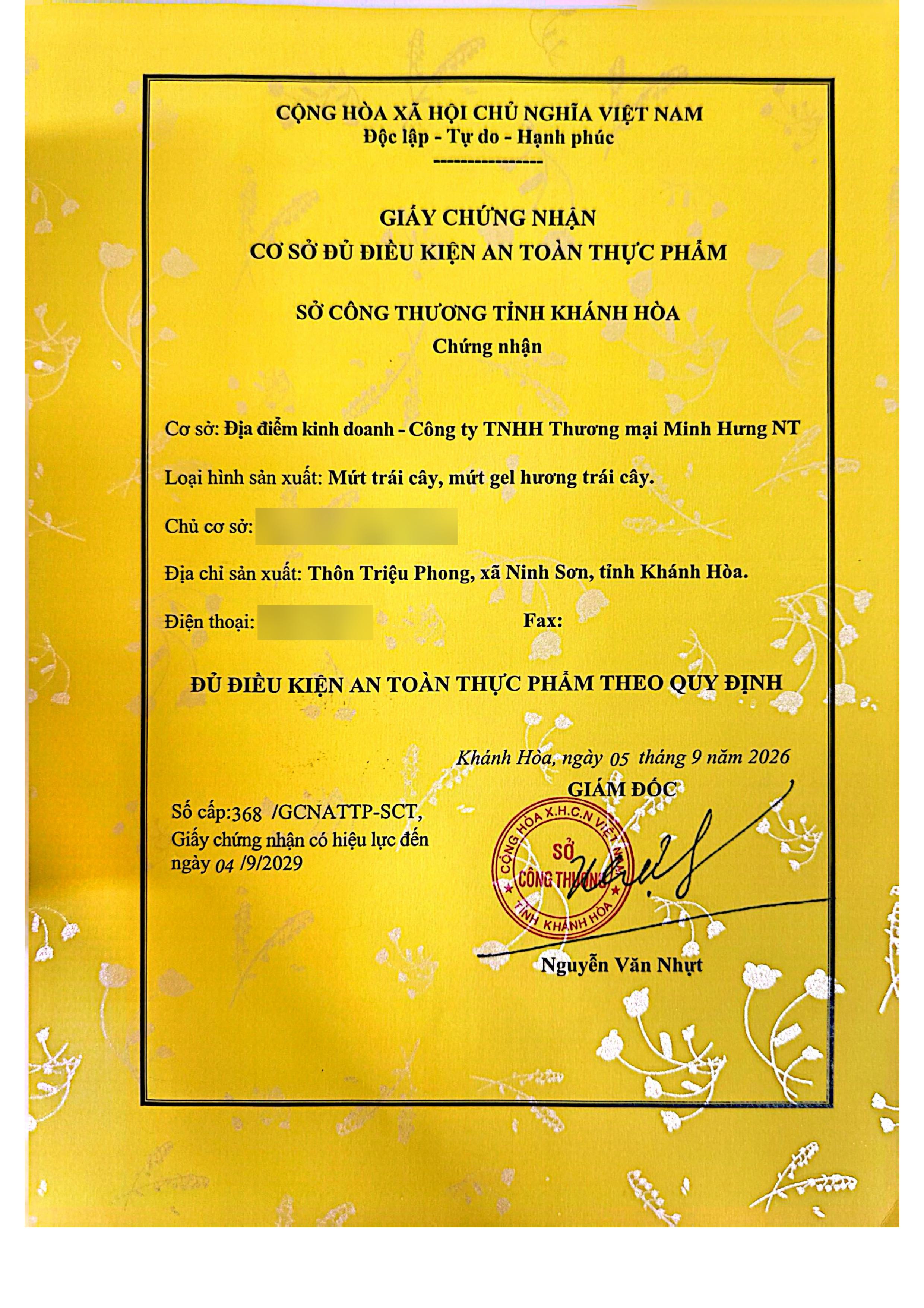 Chứng nhận an toàn vệ sinh thực phẩm