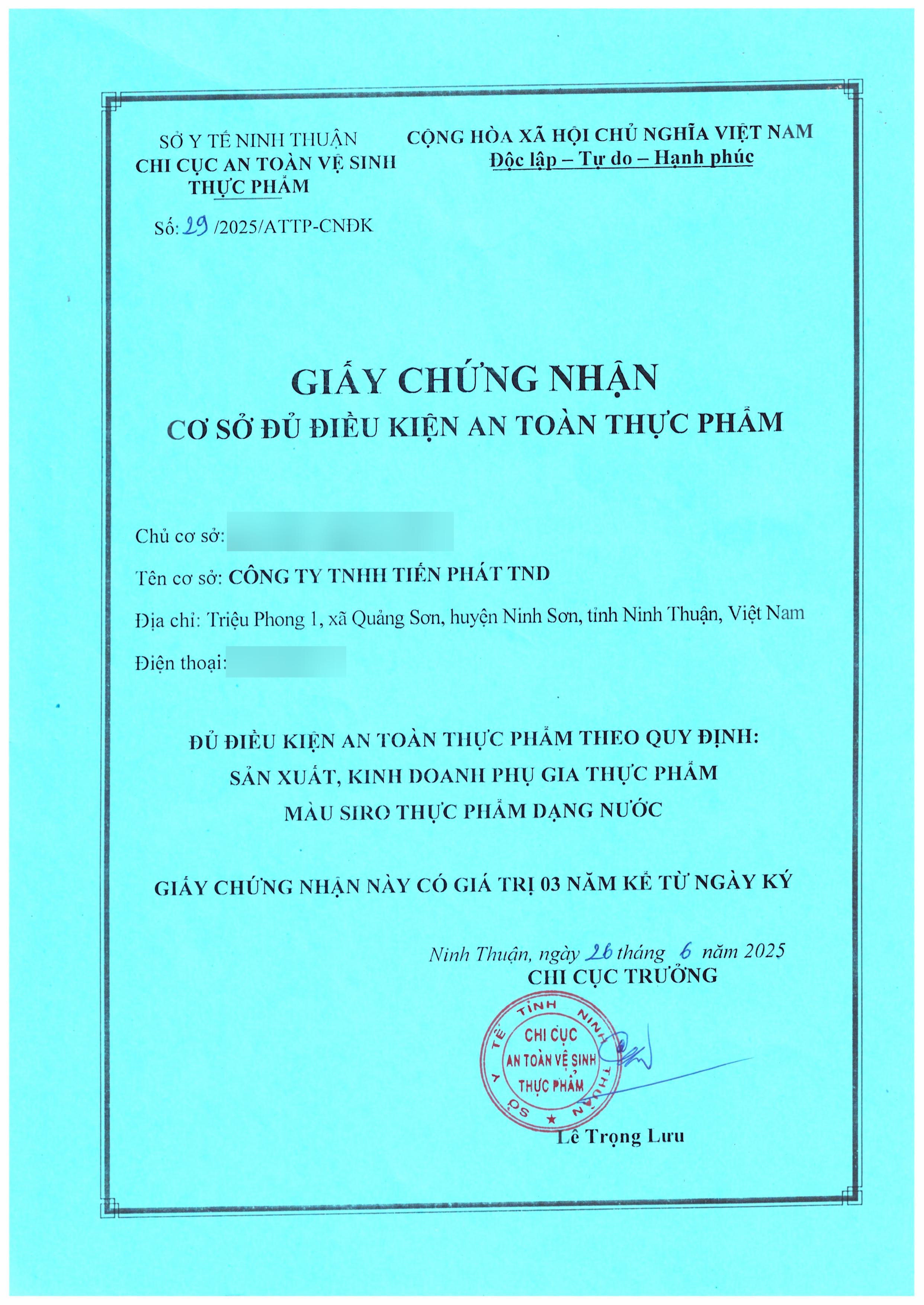 Chứng nhận an toàn vệ sinh thực phẩm